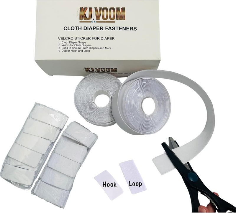 KJ.VOOM Adhesive Cloth Diaper Fasteners – Peel-Stick-Adjust | Replaces Diaper Pins & Snaps | Hook-&-Loop Tabs for Prefolds & Flats | Baby-Safe, Travel-Friendly | (2 Rolls + 100 Sheets) - Image 5